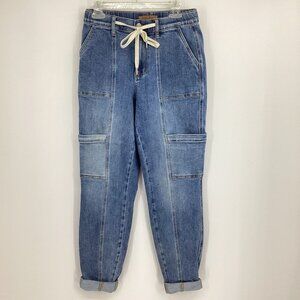 Judy Blue Womens Meadow Breeze High Rise Cuffed Cargo Jogger Med Blue Size 27/5